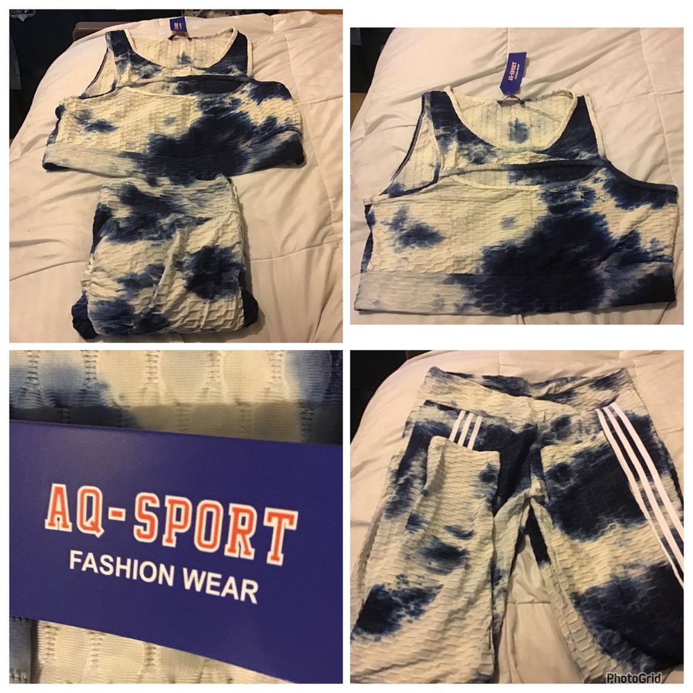 AQ Sport 3X plus size tie dye two piece top & leggings athletic wear set NWT